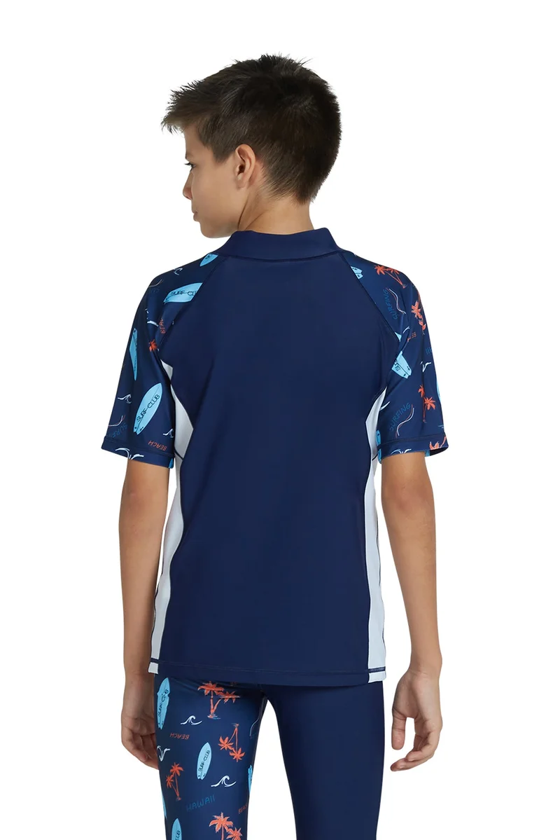 كويجا صن وير COEGA  Boys Youth Rashguard Short Sleeve - Navy Peach Palms